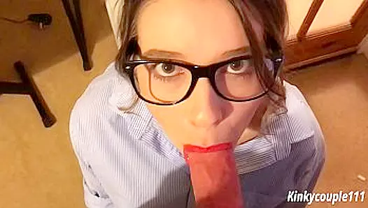 Office worker blackmails the nerdy secretary who has no choice but to suck cock