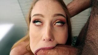 Pale-skinned girl with red hair worships stepdad's strong XXX shuttle